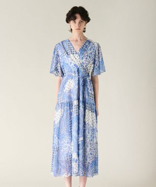 GRACE CONTINENTAL ペイズリーカシュクールワンピース ブルー