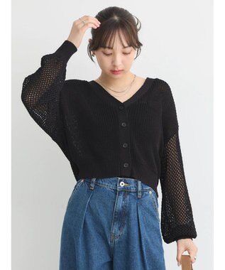 earth music&ecology メッシュカーディガン Black