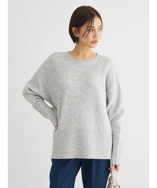 Green Parks ｆｕｗａっとメランジ袖リブ長めニットプルオーバー Light Gray