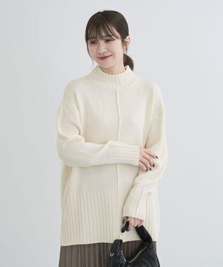 Green Parks 洗えるモックネックニットプルオーバー Light Beige