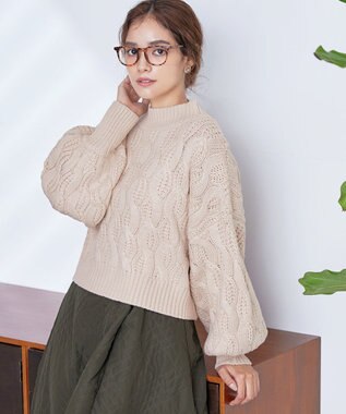 Tiaclasse 【洗える】ケーブルニットプルオーバー ベージュ