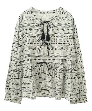 CRAFT STANDARD BOUTIQUE フリンジ紐付ペプラムブラウス Black