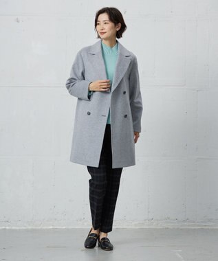 J.PRESS LADIES L Super150sAZAMIビーバー Pコート グレー系