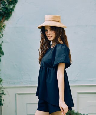 San-ai Resort（三愛水着楽園） 【UPF50＋】　パフスリーブキュロット3点セット　9M・11L　【San-ai Resort（サンアイリゾート）】 ブラック