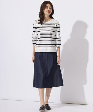 J.PRESS LADIES 【洗える】ポンチボーダー カットソー ホワイト×ブラック系1