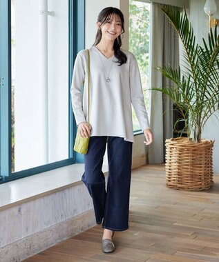 Tiaclasse 【安田美沙子さん/小倉優子さん着用】【洗える】ストレッチワイドデニム ネイビー