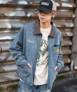 WEGO 【ユニセックス着用ITEM/MLサイズ展開】ワーカーズZIPデニムジャケット デニム中濃加工色