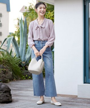 Tiaclasse 【安田美沙子さん/小倉優子さん着用】【洗える】ストレッチワイドデニム ブルー