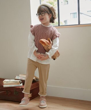 ANY KIDS ニットベストレイヤードチュニック ピンク×エクリュ