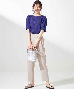 ANY SIS S 【撥水・汗ジミ防止・UVケア・洗える】スーピマスムース 袖タック Tシャツ ダークブルー