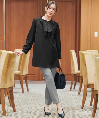 Tiaclasse 【安田美沙子さん着用・洗える】T/R両面起毛ストレッチパンツ ヘリボーングレー