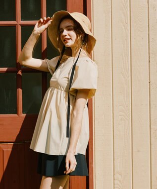 San-ai Resort（三愛水着楽園） 【UPF50＋】　パフスリーブキュロット3点セット　9M・11L　【San-ai Resort（サンアイリゾート）】 ベージュ×ブラック