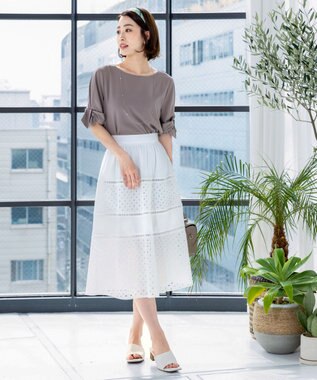 Tiaclasse L 【新色追加・洗える】幅広く活躍が期待できるレース切替スカート オフホワイト