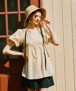 San-ai Resort（三愛水着楽園） 【UPF50＋】　パフスリーブキュロット3点セット　9M・11L　【San-ai Resort（サンアイリゾート）】 ベージュ×ブラック