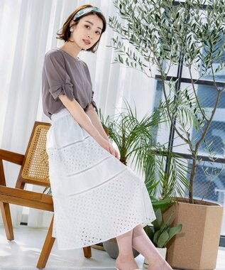 Tiaclasse L 【新色追加・洗える】幅広く活躍が期待できるレース切替スカート オフホワイト