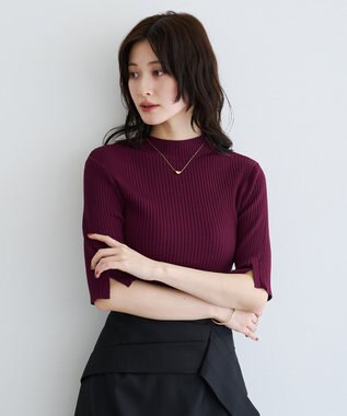 YECCA VECCA ハイネック5分袖リブニット Bordeaux