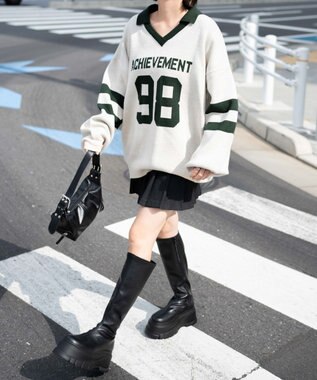 WEGO ナンバリングジャガードニット グリーン