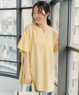 Tiaclasse 【洗える】キーネックフレア袖チュニックブラウス イエロー