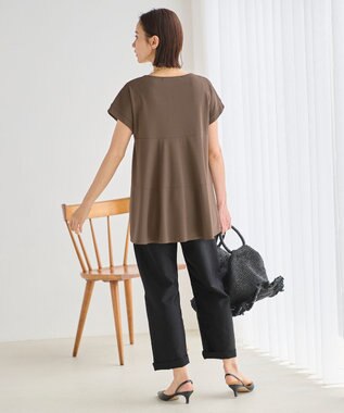 自由区 【XSサイズ~/洗える】ドレーピーポンチフレンチスリーブ カットソー ブラウン系