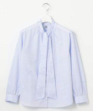 J.PRESS LADIES L 【洗える】RITZ ドビーストライプ ボウタイ ブラウス サックスブルー系1