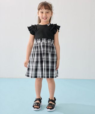 ANY KIDS チェック ドッキングワンピース ブラック