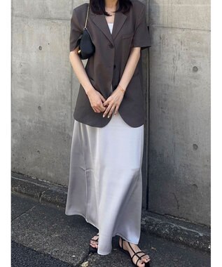 Green Parks AnriettMusee サテンナロースカート Gray