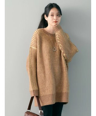 AMERICAN HOLIC バイカラー片畦ニットチュニック Mocha