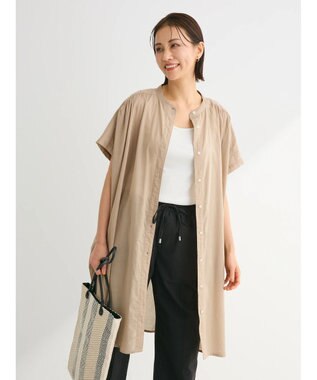 Green Parks インド綿　パイピングバンドカラーシャツチュニック