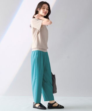 ANY 【洗濯機可能/ウエストゴム】美脚２タック ワイドパンツ ブルーグリーン