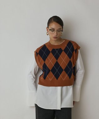 GRACE CONTINENTAL アーガイルニットベスト オレンジ