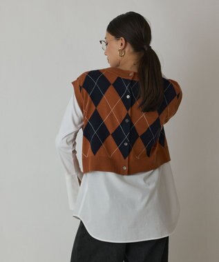 GRACE CONTINENTAL アーガイルニットベスト オレンジ