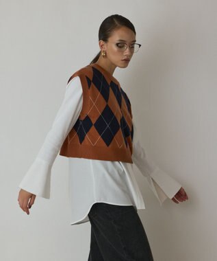 GRACE CONTINENTAL アーガイルニットベスト オレンジ