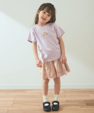 ANY KIDS オーガビッツアニマルサガラ刺繍Ｔシャツ ラベンダー×ネコ