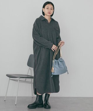 AMERICAN HOLIC ハーフスナップフリースワンピース Charcoal Gray