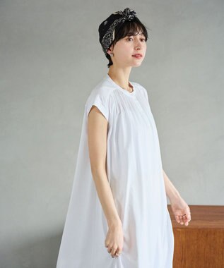 #Newans 【乾燥機可能/接触冷感】ヨークギャザーロングワンピース ホワイト