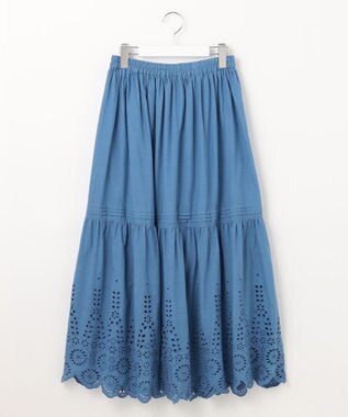 Feroux 【洗える】刺繍ティアード スカート ブルー系
