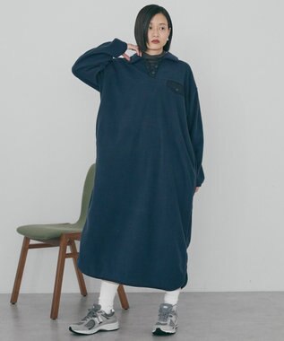 AMERICAN HOLIC ハーフスナップフリースワンピース Navy