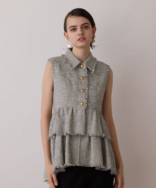 GRACE CONTINENTAL ツイードフリンジジレ グレー