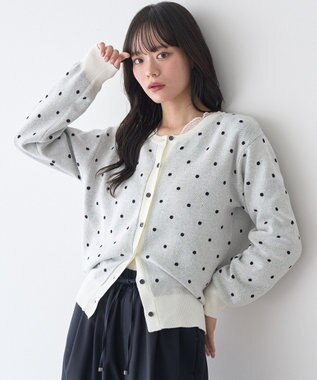 earth music&ecology ドットジャガードカーディガン Ivory