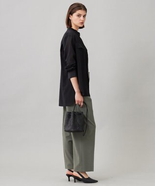 ICB 【洗える】シアーボイル バンドカラーシャツ ブラック系