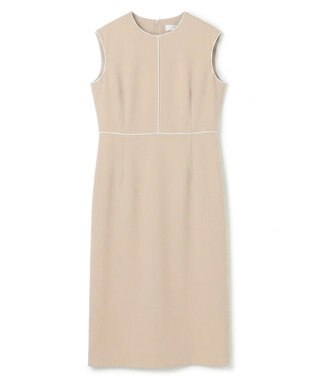 BEIGE， 【セットアップ対応】CINDY / 配色ライン クルーネックドレス Taupe x White