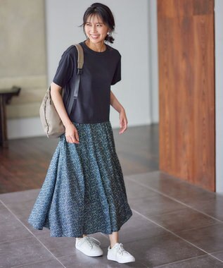 ANY 【洗濯機可能/ウエストゴム】プリントマーメイドスカート ネイビーフラワー