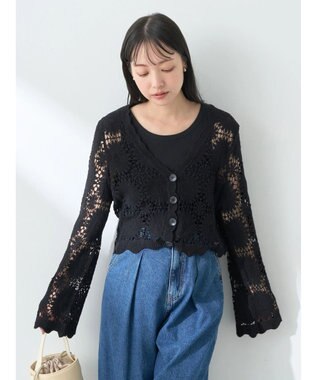 earth music&ecology クロシェ風カーディガン Black
