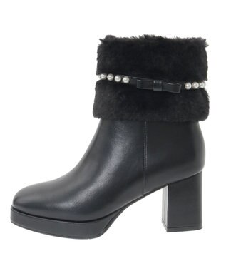 Maison de FLEUR パールリボンファーブーツ Black