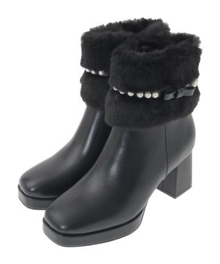 Maison de FLEUR パールリボンファーブーツ Black