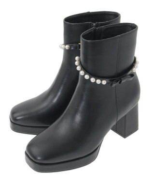 Maison de FLEUR パールリボンファーブーツ Black