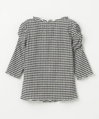 ANY KIDS シアー ギンガム 七分袖 Tシャツ ブラック