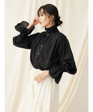 CRAFT STANDARD BOUTIQUE スカラレース袖ブラウス Black