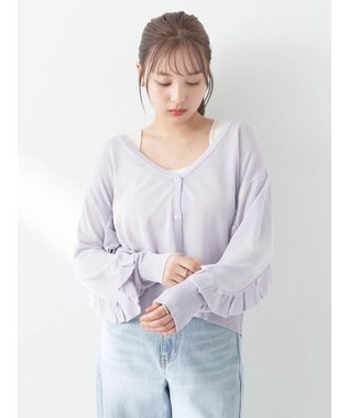 earth music&ecology 袖フリルシアーカーディガン Purple