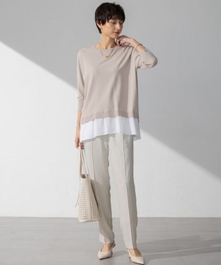 23区 【Oggi7月号掲載/吸水速乾/接触冷感/UVカット】ストレッチジョーゼット テーパード パンツ ベージュ系